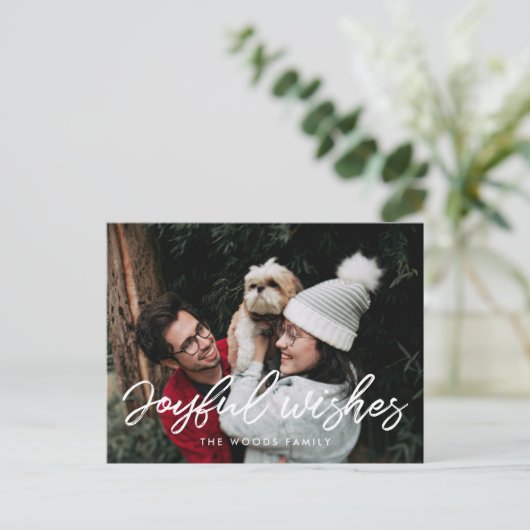 Moderne typografie Vreugdevolle wensen Vakantiefot Briefkaart (Staand voorkant)