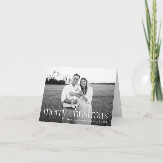 Moderne Typografie Vrolijk Kerstfeest 2 Foto Feestdagen Kaart (Voorkant)