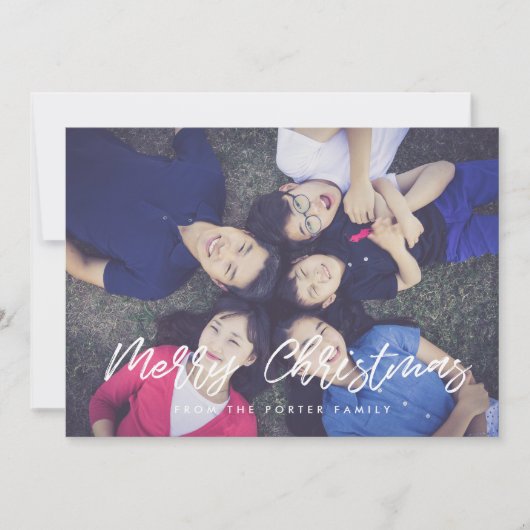 Moderne Typografie Vrolijk Kerstfeest 4 Foto Feestdagenkaart (Voorkant)