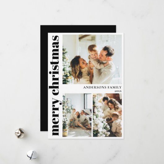 Moderne typografie Vrolijk Kerstfeest Kaart (Voorkant / Achterkant in situ)