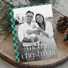 Moderne typografie Vrolijk Kerstmis Groene Foto Feestdagenkaart