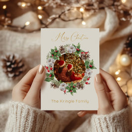 Moderne Typografie Vrolijke Kerstkrans Foto Folie Feestdagenkaart