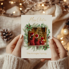 Moderne Typografie Vrolijke Kerstkrans Foto Folie Feestdagenkaart