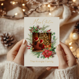 Moderne Typografie Vrolijke Kerstkrans Foto Folie Feestdagenkaart