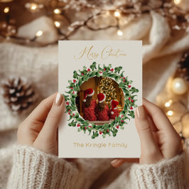 Moderne Typografie Vrolijke Kerstkrans Foto Folie Feestdagenkaart