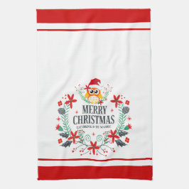 Moderne Typografie Vrolijke Kerstmis Uil Theedoek