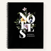 Moderne Typografie Waterverf Wildbloemen & Naam Notitieboek (Voorkant)