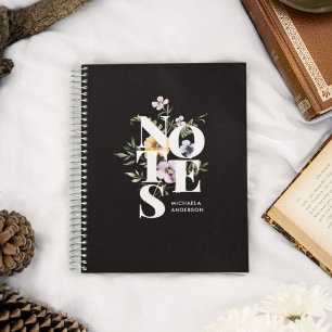 Moderne typografie waterverf wilde bloemen & naam notitieboek