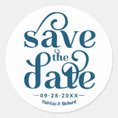 Moderne Typografie Weddenschap sparen de Datum Ronde Sticker (Voorkant)