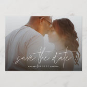 Moderne Typografie White Overlay Photo QR code Save The Date (Voorkant)