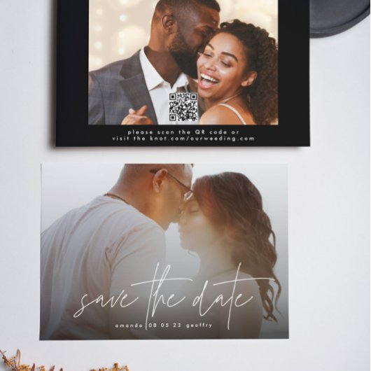 Moderne Typografie White Overlay Photo QR code Save The Date