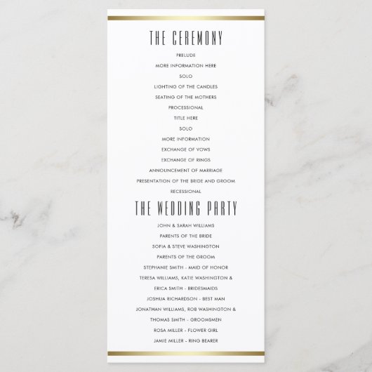 Moderne typografie | Wit & Gouden Huwelijksprogram Programmakaart (Voorkant)