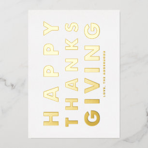 Moderne Typografie Wit Happy Thanksgiving Gold Folie Feestdagenkaart