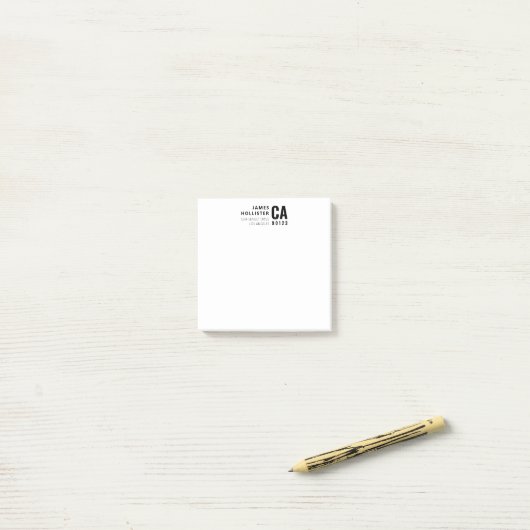 Moderne typografie wit & zwart | Naam & Adres Post-it® Notes (Op bureau)