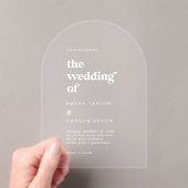 Moderne Typografie Witte Boho  Retro Huwelijk Acryl Uitnodigingen (Insitu (Draagbaar))