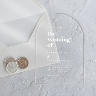 Moderne Typografie Witte Boho  Retro Huwelijk Acryl Uitnodigingen