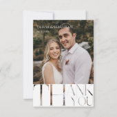 Moderne Typografie Witte Overlay Tekst Trouwfoto Bedankkaart (Voorkant)