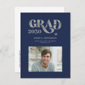 Moderne typografie zilveren glitter-afstuderen aankondigingskaart (Voorkant / Achterkant)