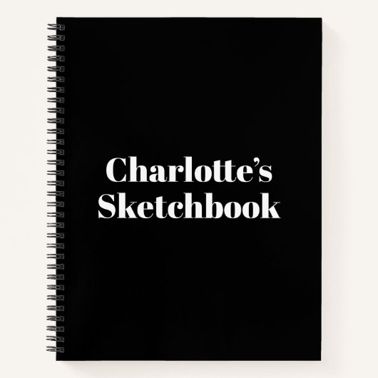 Moderne typografie zwart aangepaste naam schetsboe notitieboek (Voorkant)