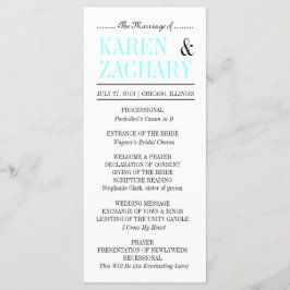 Moderne Typografie Zwart en Aqua Wedding Programma Programmakaart