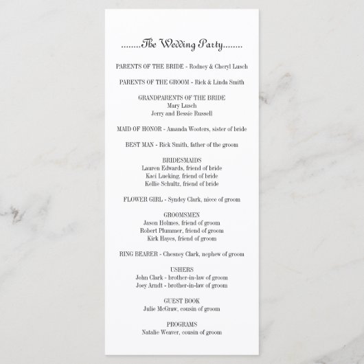 Moderne Typografie Zwart en Aqua Wedding Programma Programmakaart (Achterkant)