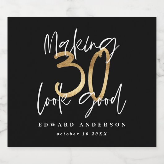 Moderne typografie zwart en goud 30e verjaardag bier etiket (Enkel label)