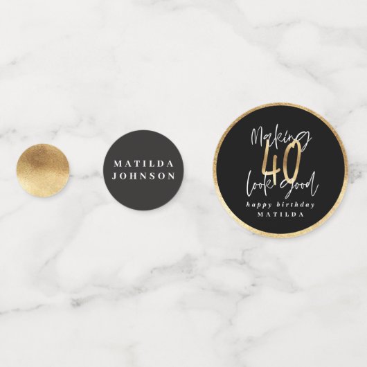Moderne typografie zwart en goud 40e verjaardag confetti (Voorkanten)