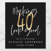 Moderne typografie zwart en goud 40e verjaardag wijn etiket (Enkel label)