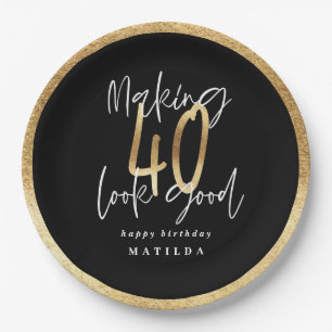 Moderne typografie zwart en goud 40ste verjaardag papieren bordje