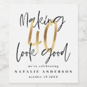 Moderne typografie zwart en goud 40ste verjaardag  wijn etiket (Enkel label)