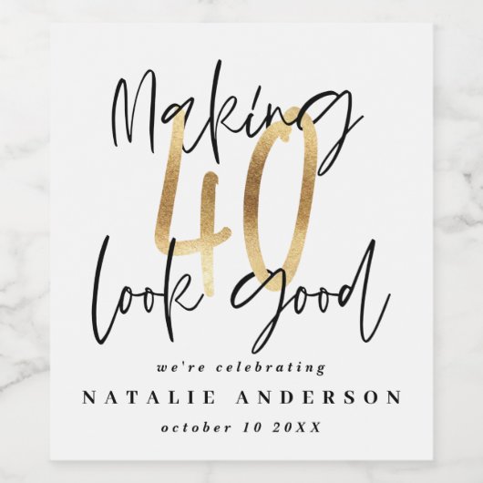 Moderne typografie zwart en goud 40ste verjaardag  wijn etiket (Enkel label)