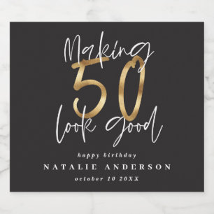 Moderne typografie zwart en goud 50e verjaardag bier etiket