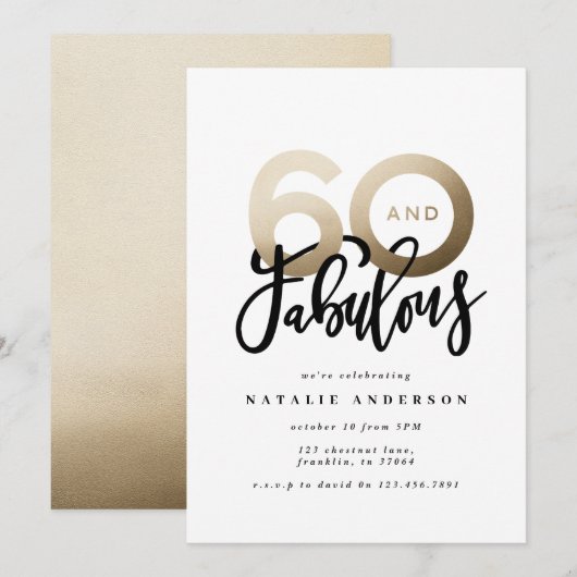 Moderne typografie zwart en goud 60e verjaardag (Voorkant / Achterkant)