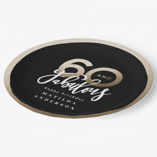 Moderne typografie zwart en goud 60e verjaardag papieren bordje (Gekanteld)