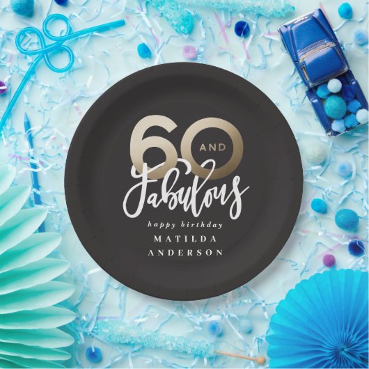 Moderne typografie zwart en goud 60e verjaardag papieren bordje (Feest)