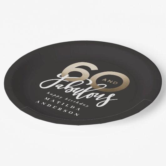 Moderne typografie zwart en goud 60e verjaardag papieren bordje (Gekanteld)