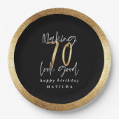 Moderne typografie zwart en goud 70ste verjaardag papieren bordje (Voorkant)