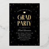 Moderne Typografie Zwart en Goud Graduation Party Folie Uitnodiging (Voorkant)