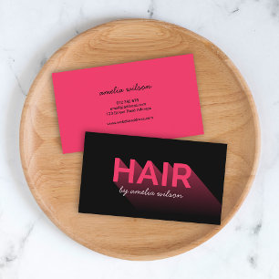 Moderne Typografie Zwart en Roze Haar Stylist Visitekaartje