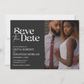 Moderne Typografie Zwart Foto Bruiloft Save The Date (Voorkant)