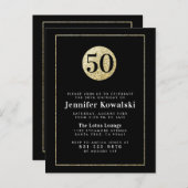 Moderne Typografie Zwart & Goud 50ste Verjaardagsf Uitnodiging Briefkaart (Voorkant / Achterkant)