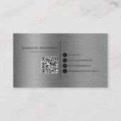 Moderne Typografie Zwart Metallic Staal QR Code Visitekaartje (Achterkant)