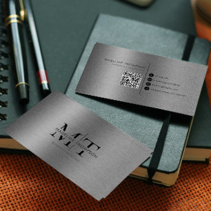 Moderne Typografie Zwart Metallic Staal QR Code Visitekaartje