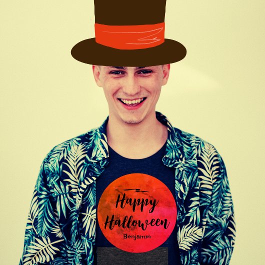 Moderne Typografie Zwart Sinaasappel Maan Hallowee T-shirt