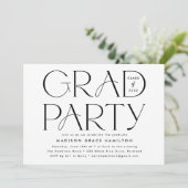 Moderne typografie zwart-wit afstudeerfeest kaart (Staand voorkant)