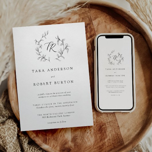 Moderne Typografie Zwart-wit Botanische Huwelijk Kaart