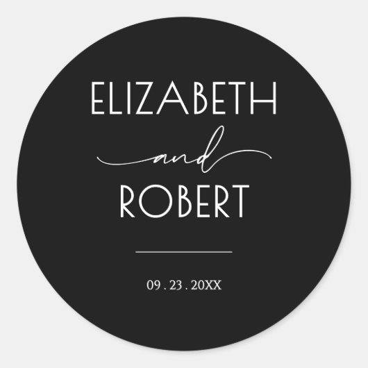 Moderne typografie zwart-wit bruiloft ronde sticker (Voorkant)