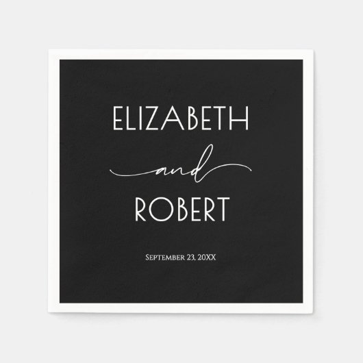 Moderne typografie zwart-wit bruiloft servet (Voorkant)
