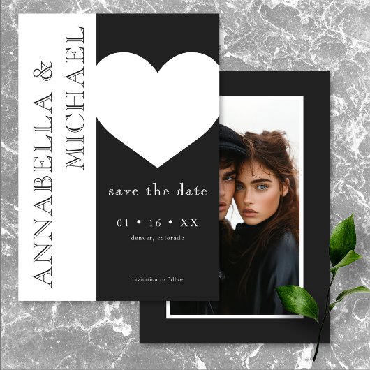 Moderne Typografie Zwart Wit Hart Fotobruiloft Save The Date