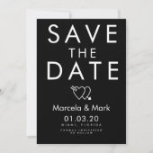 Moderne typografie Zwart Wit Hart Save The Dates Kaart (Voorkant)